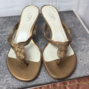 LOFT Metallic Braided Bronze Leather Kitten Heel Thong Sandals Sz. 7.5